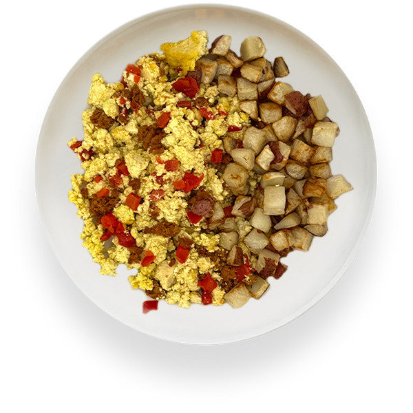 'Chorizo' Red Pepper Scramble + Roasted Potatoes, FireRoad Balance Balance Breakfast