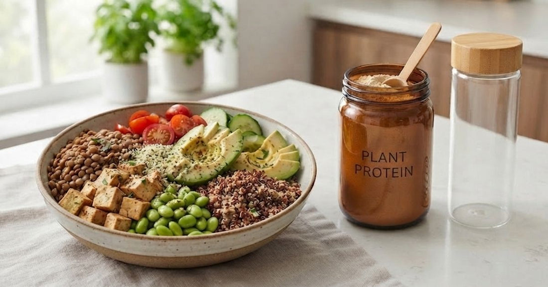 Plant protein powder beside whole food protein sources