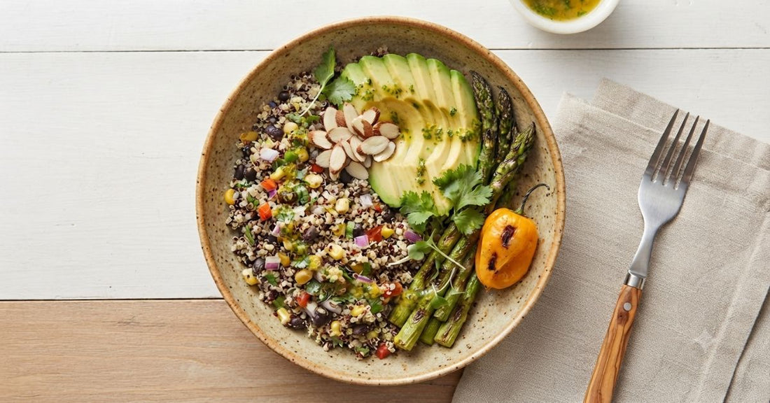 A hearty bowl of vegan meal mixed with plant based food