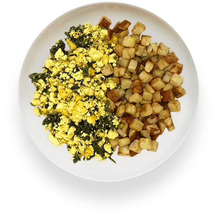 Savory Chive + Garlic Spinach Scramble & Roasted Potatoes