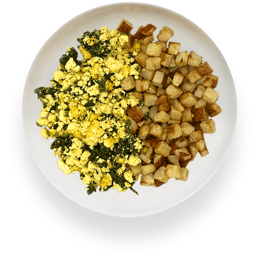Savory Chive + Garlic Spinach Scramble & Roasted Potatoes