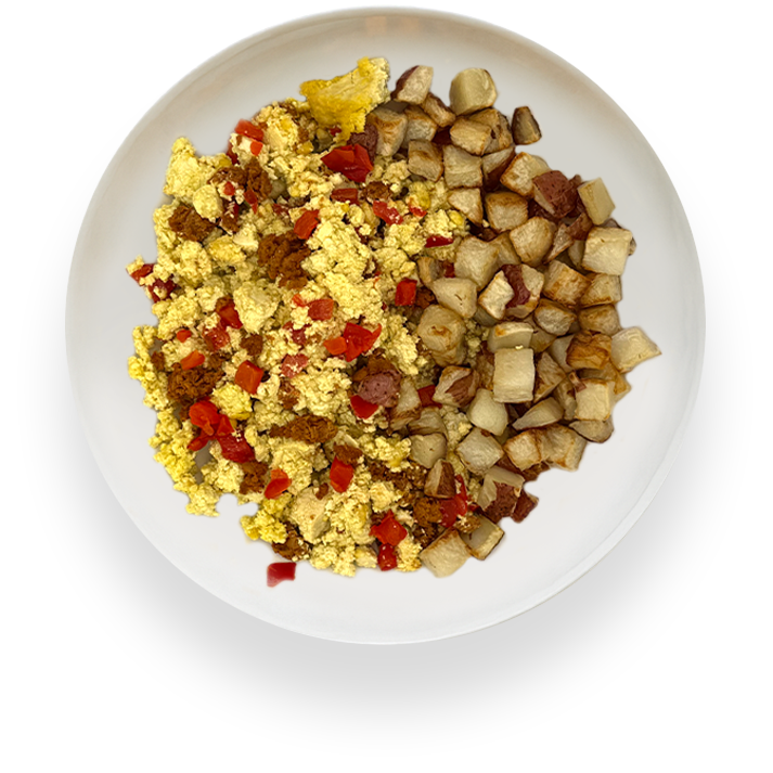 Chorizo Red Pepper Scramble & Roasted Potatoes