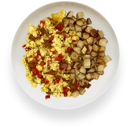 Chorizo Red Pepper Scramble + Roasted Potatoes