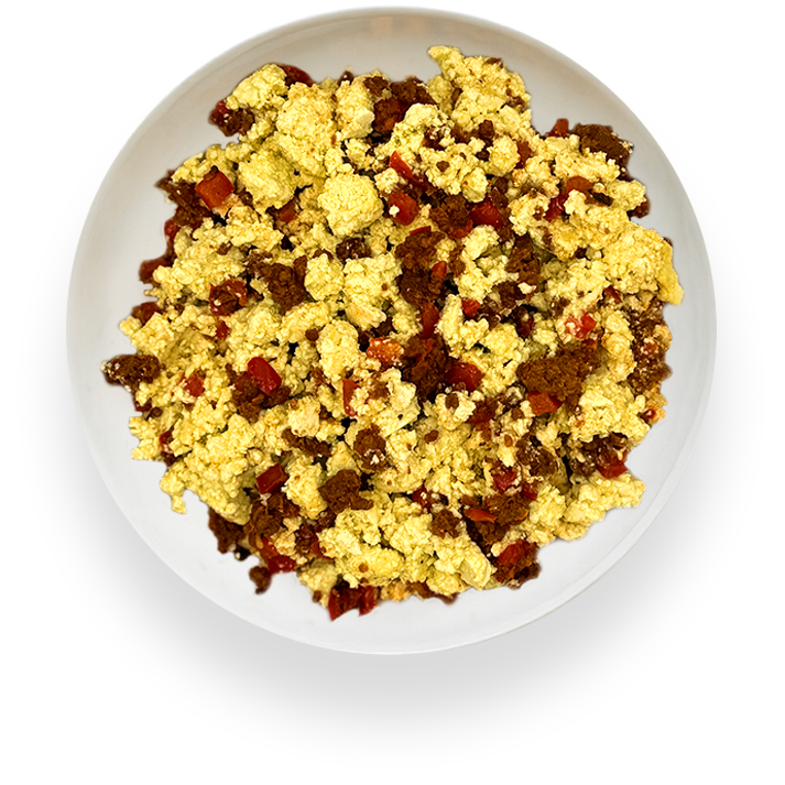 Chorizo Red Pepper Scramble — low-carb, high-protein vegan meal